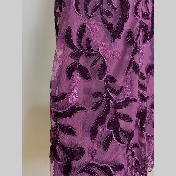 Donna Ricco Dress Sheath Velvet Embroidered Sequin Mesh Wine Size 8 Bordeaux - Picture 7 of 9